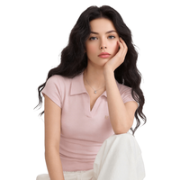 Mind Bridge 女士翻领V领字母刺绣POLO衫