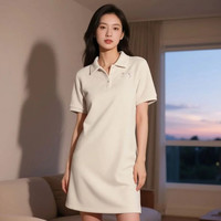 adidas 官方三叶草女装春季舒适运动翻领短袖连衣裙IP3755 乳白色 A/S
