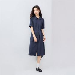 佐丹奴 女士连衣裙夏季压褶腰带收腰衬衫裙