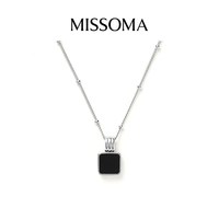 移动端：MISSOMA 新款方形孔雀石吊坠项链女小金珠轻奢小众女锁骨链 生日礼物女 白母贝
