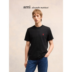 AMI PARIS AMIPARIS男女同款经典红爱心棉质纯色短袖T恤