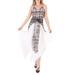 BURBERRY Ladies Canary Yellow Check Panel Satin Plisse Gown