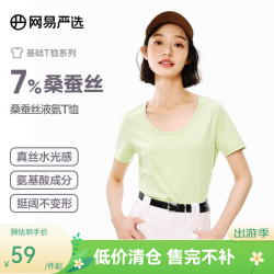网易严选 女式桑蚕丝液氨T恤 牛油果绿 U领 L