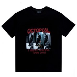 OctopusL 烦恼的国潮美式人物印花做旧短袖重磅纯棉圆领宽松T恤男 T0578