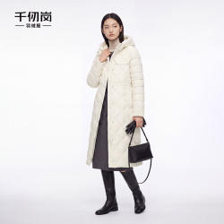 千仞岗 90白鸭绒 女士中长款连帽羽绒服 奶油白 S(160)