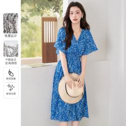 班尼路 女士时尚V领碎花连衣裙