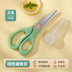 艾风格 宝宝辅食剪食品级不锈钢可剪携收纳 大小柄辅食剪刀