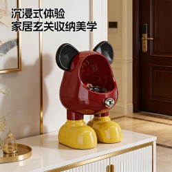 纳鸣 钥匙收纳盒玄关入户门高级感家居装饰摆件柜子台面创意潮玩置物架 奶油色-大嘴米奇收纳盒