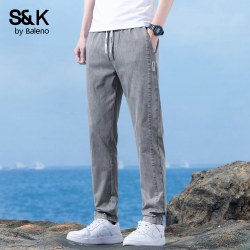 班尼路 SK休闲裤男新款夏季薄款透气仿牛仔宽松直筒弹力百搭裤子YS