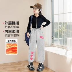 贝贝怡 秋冬季女童加绒加厚运动裤卫裤跑步