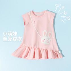 贝贝怡 夏季女童半袖连衣裙凉感透气T恤裙甜美公主裙宽松棉质女童裙子