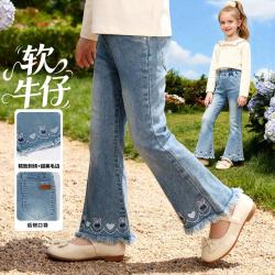 贝贝怡 26春秋新款女童柔软牛仔裤中大童防蚊修身裤