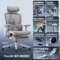 永艺 Flow360人体工学椅坐椅电脑椅子护腰人工力学座椅久坐办公电竞椅 Flow360雾灰 骶骨撑腰+5D扶手+魔毯腿托 有脚托