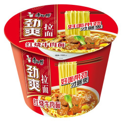 康师傅 方便面桶装劲爽拉面1桶装红烧牛肉夜宵泡面 劲爽桶红烧牛肉味1桶