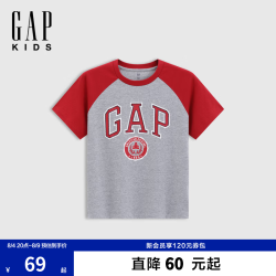 Gap 男童春款印花logo撞色插肩短袖T恤 红色 160cm
