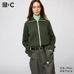 优衣库 罗纹拉链针织开衫女装男装合作款/毛衣毛衫外套491977 57 深橄榄色 XS
