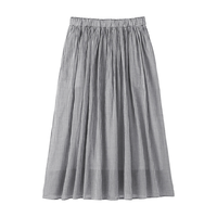 無印良品 MUJI 无印良品 强捻抽褶纯棉长半身裙 黑色格纹 M