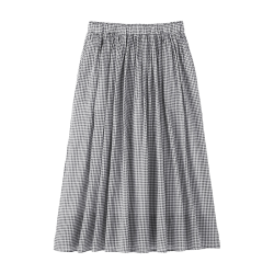 無印良品 MUJI 无印良品 强捻抽褶纯棉长半身裙 黑色格纹 M