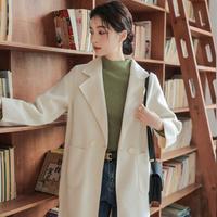 DEBRAND 秋季双面呢女式大衣女式翻领休闲外套小个子中长款上衣