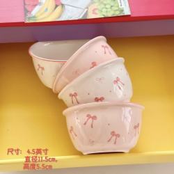 欧因 粉色蝴蝶结米饭碗少女心陶瓷高温釉下彩家用甜品碗可烤箱可微波炉 蝴蝶结米饭碗4碗