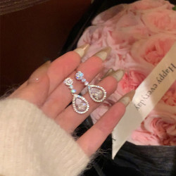 洛梵欣饰 S925银针精致锆石水滴形耳环女轻奢小众白搭感耳环耳饰品 A1637银