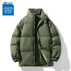 真维斯 棉服男女同款冬季保暖面包服2026新款加厚百搭棉袄情侣款棉衣外套 军绿 纯色 L