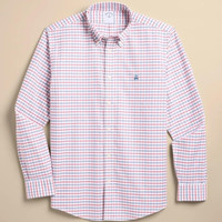 Brooks Brothers Stretch Cotton Non-Iron Oxford Polo Button Down, Windowpane Sport Shirt
