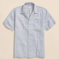 Brooks Brothers Irish Linen Camp Collar, Striped Short-Sleeve Shirt