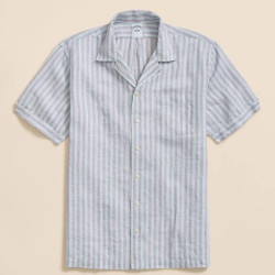 Brooks Brothers Irish Linen Camp Collar, Striped Short-Sleeve Shirt