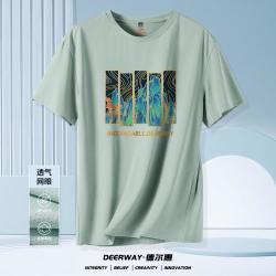 德尔惠 国潮冰丝短袖夏季运动休闲网眼透气薄款宽松T恤男款