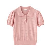 茵曼 温柔风娃娃领薄款针织衫女2026夏季法式百搭显瘦绞花上衣