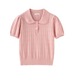 茵曼 温柔风娃娃领薄款针织衫女2026夏季法式百搭显瘦绞花上衣
