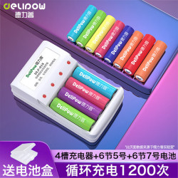 德力普 充电电池 5号/7号电池充电器彩虹系列套装 适用遥控器/电动牙刷/鼠标键盘/儿童玩具等