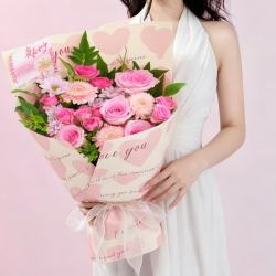 京东鲜花 情人节七夕混合花束 粉色 鹊定爱