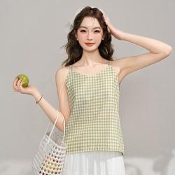 真维斯 森系格纹复古无袖T恤女款春夏简约宽松休闲小清新百搭上衣