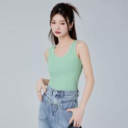 真维斯 基础纯色圆领无袖T恤背心女款内搭外穿修身显瘦上衣