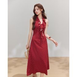 爱依服 女士波点挂脖连衣裙 7520-N8253