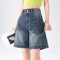 FOREVER 21 高腰双扣牛仔短裤女夏季薄款宽松显瘦A字热裤休闲裤
