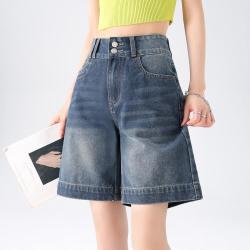 FOREVER 21 高腰双扣牛仔短裤女夏季薄款宽松显瘦A字热裤休闲裤