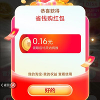 淘宝 购物清单  每日进入弹窗可领最高666元随机优惠（每日可领实测0.16元）