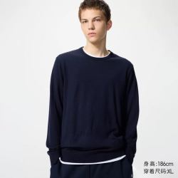 优衣库 精纺美利奴羊毛圆领针织衫优衣库男装女装/毛衣毛衫478535