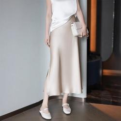 BNX 高级感仿醋酸半身裙女2026夏季新款中长裙侧开叉缎面a字
