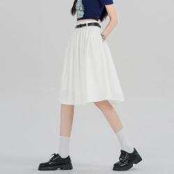 芝麻E柜 学院风纯棉半身裙女2026夏季新款美式高腰显瘦中裙小个子伞裙