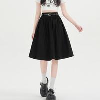 芝麻E柜 学院风纯棉半身裙女2026夏季新款美式高腰显瘦中裙小个子伞裙
