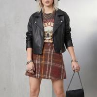 ZARA 女式撞色格纹毛绒感A字半身裙