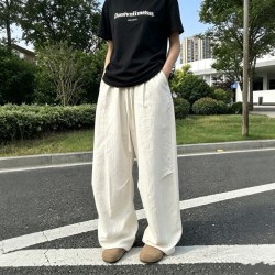 丹铭仁棉麻阔腿裤男宽松直筒长裤青年莱赛尔天丝亚麻休闲裤老钱风直筒裤