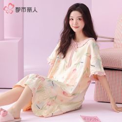 都市丽人 2026夏季新款睡裙女纯棉纯色韩系甜美短袖少女家居服学生