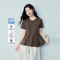 佐丹奴 2026夏季女式T恤凉感抗菌压褶下摆圆领短袖T恤女款