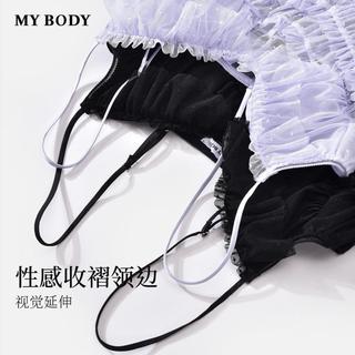 MY BODY 法式蕾丝带胸垫吊带睡裙两件套