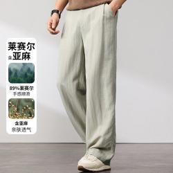 法派 男士休闲裤 莱赛尔天丝亚麻老钱风春夏半松紧宽松直筒
